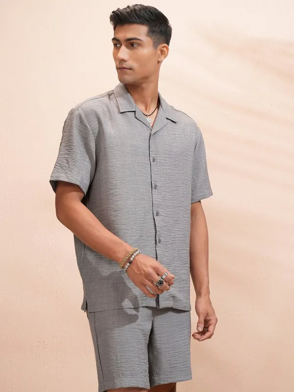 Highlander Men Grey Shirt With Shorts Co-Ords