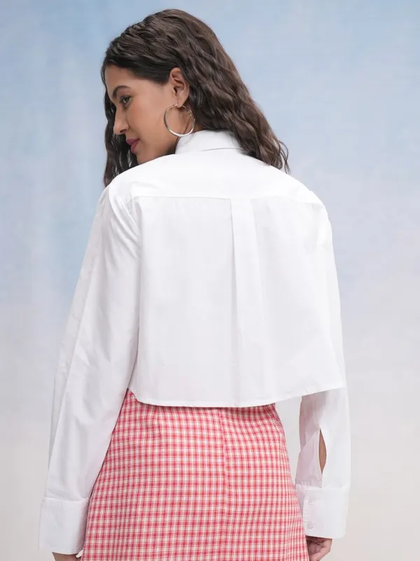 Tokyo Talkies Women Off White Solid Casual Shirt