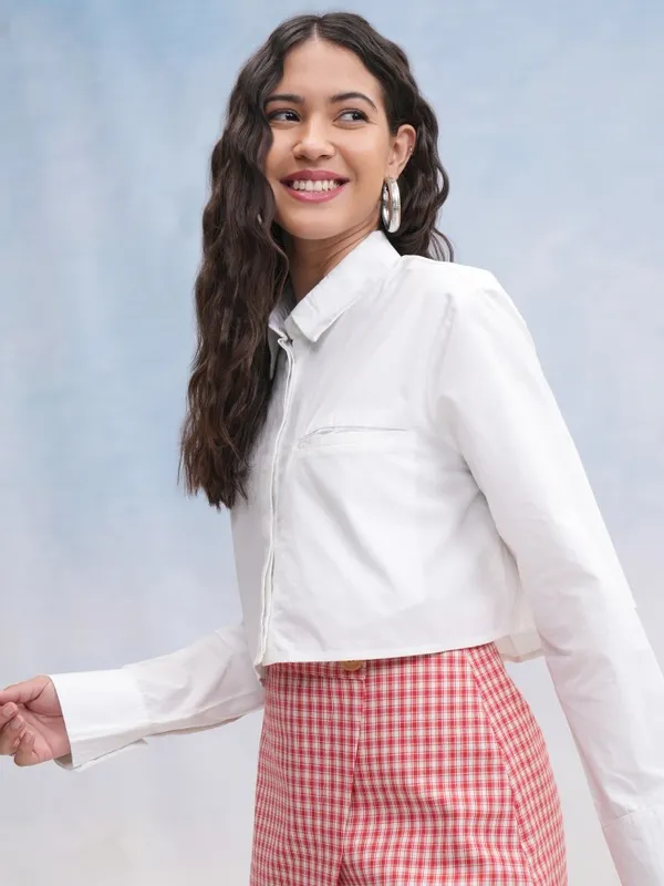 Tokyo Talkies Women Off White Solid Casual Shirt