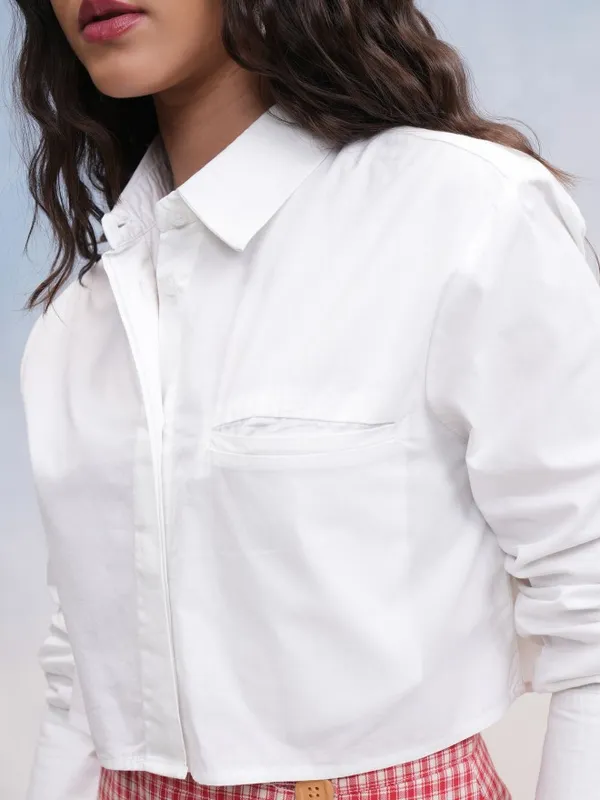 Tokyo Talkies Women Off White Solid Casual Shirt
