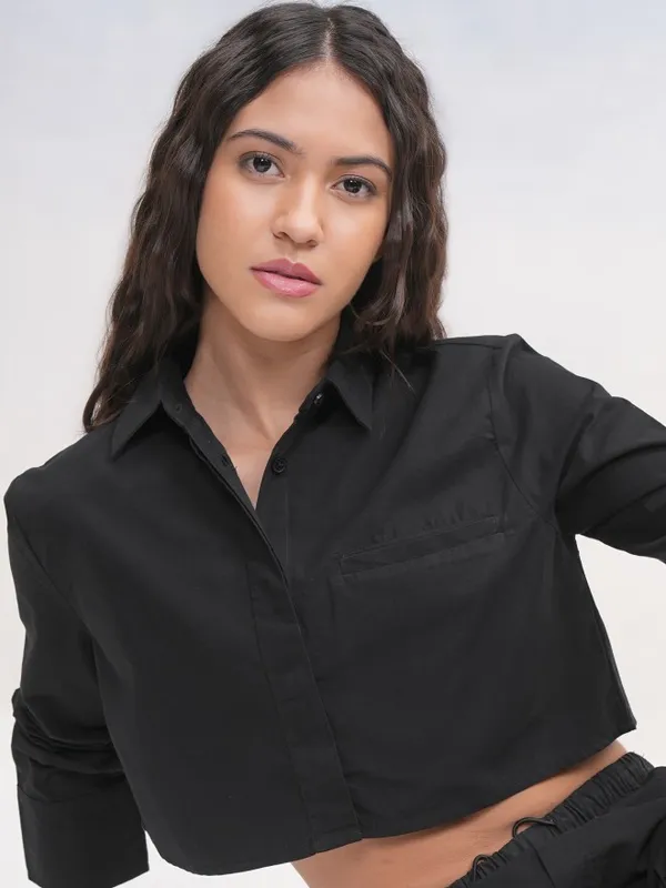 Tokyo Talkies Women Black Solid Casual Shirt