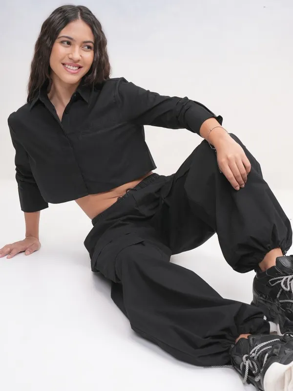 Tokyo Talkies Women Black Solid Casual Shirt