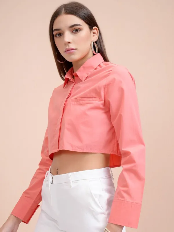 Tokyo Talkies Women Pink Solid Regular Fit Casual Shirt