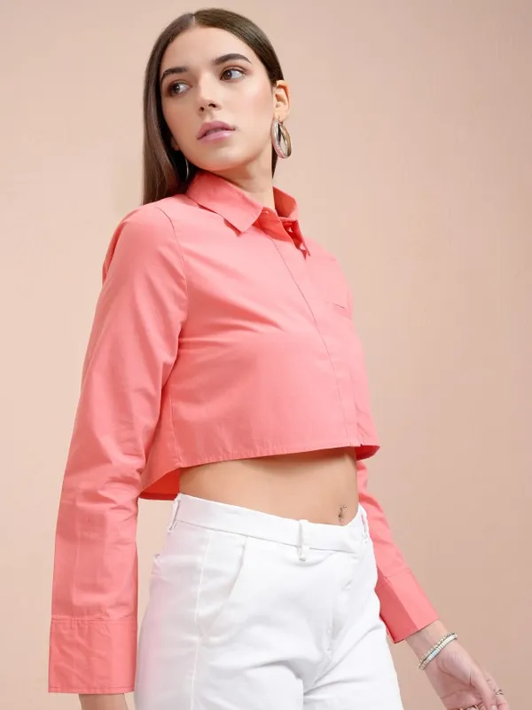 Tokyo Talkies Women Pink Solid Regular Fit Casual Shirt