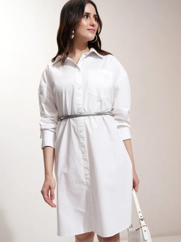 Tokyo Talkies Women Off White Solid Shirt Dress