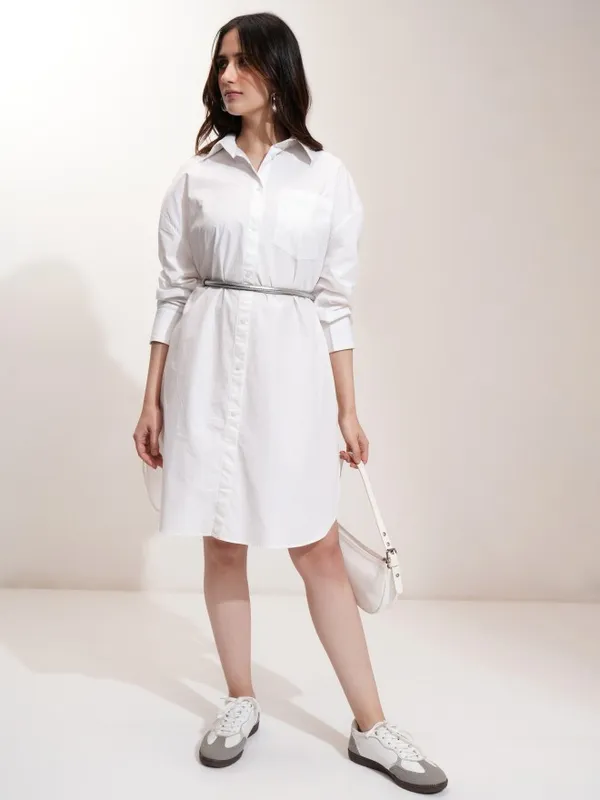 Tokyo Talkies Women Off White Solid Shirt Dress