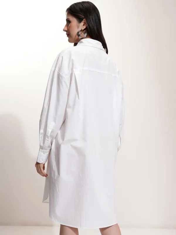 Tokyo Talkies Women Off White Solid Shirt Dress