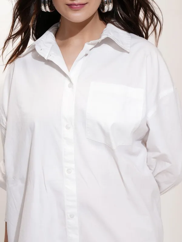 Tokyo Talkies Women Off White Solid Shirt Dress
