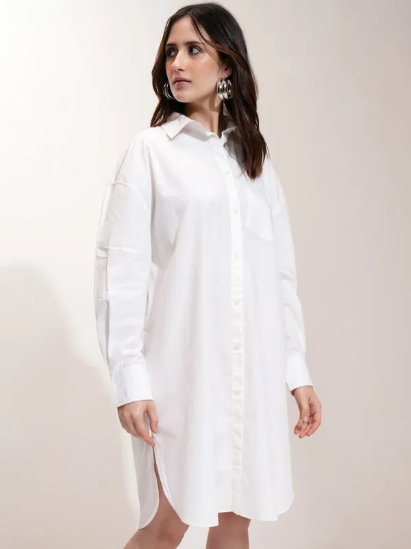 Tokyo Talkies Women Off White Solid Shirt Dress