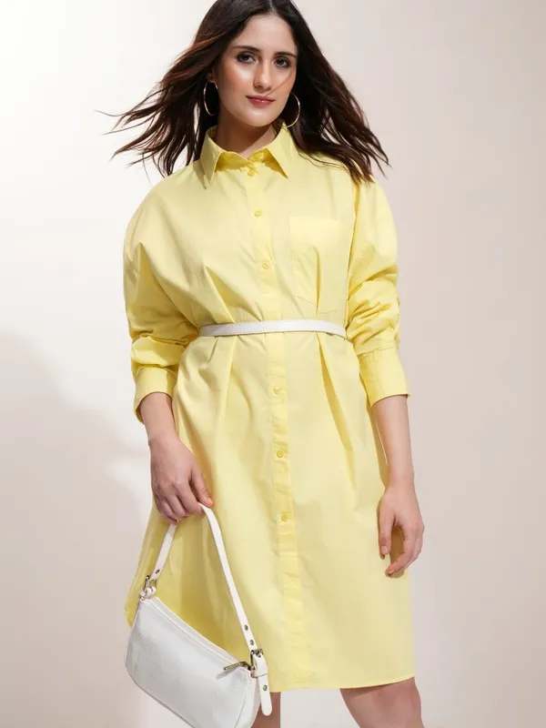 Tokyo Talkies Women Yellow Solid Shirt Dress