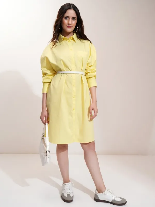 Tokyo Talkies Women Yellow Solid Shirt Dress