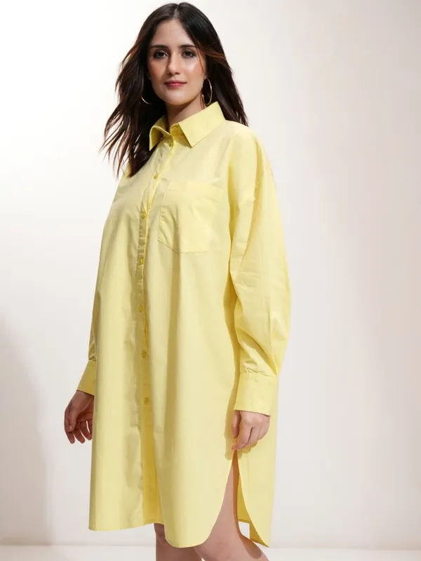 Tokyo Talkies Women Yellow Solid Shirt Dress