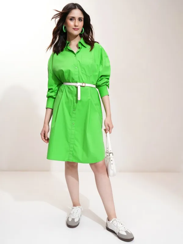Tokyo Talkies Women Green Solid Shirt Dress