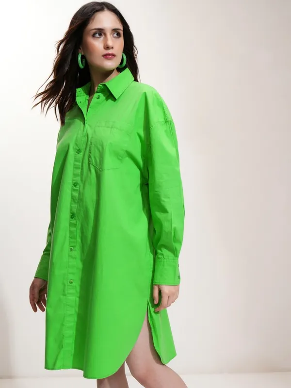 Tokyo Talkies Women Green Solid Shirt Dress