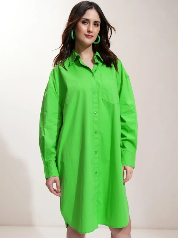 Tokyo Talkies Women Green Solid Shirt Dress