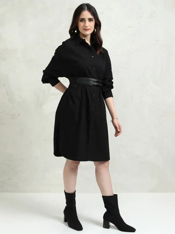 Tokyo Talkies Women Black Solid Shirt Dress