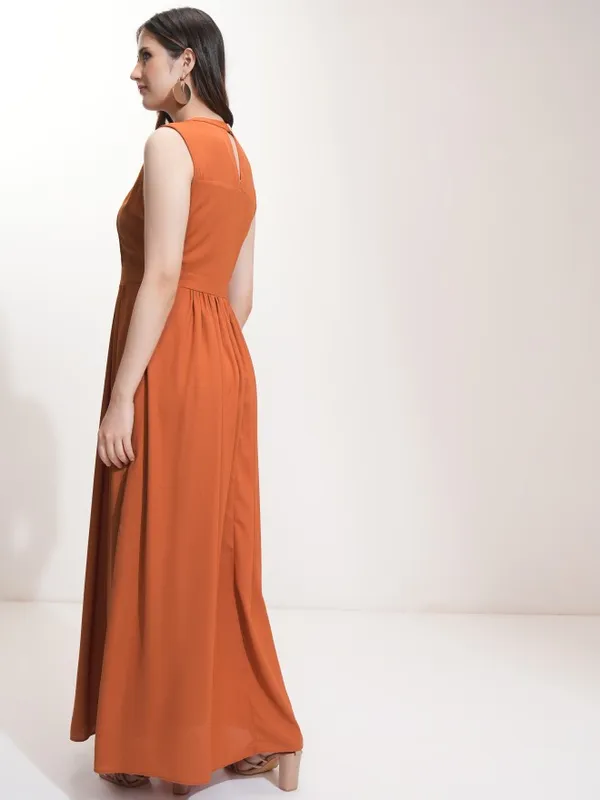 Tokyo Talkies Women Rust Solid Fit And Flare Dress