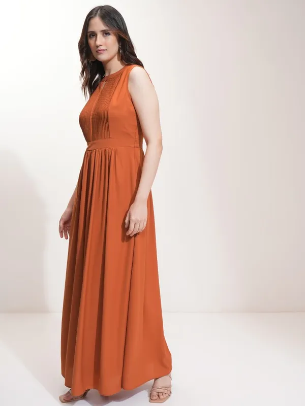 Tokyo Talkies Women Rust Solid Fit And Flare Dress