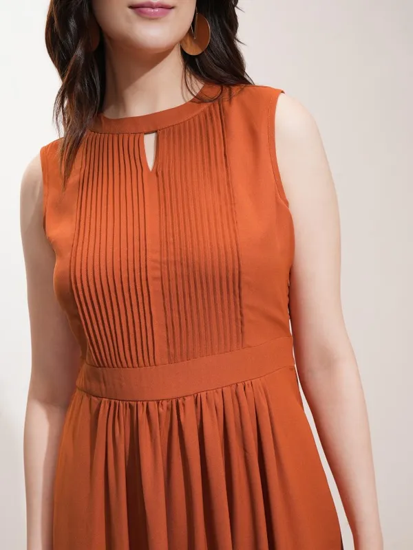 Tokyo Talkies Women Rust Solid Fit And Flare Dress