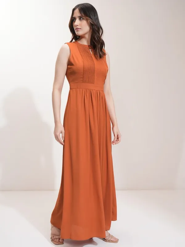 Tokyo Talkies Women Rust Solid Fit And Flare Dress
