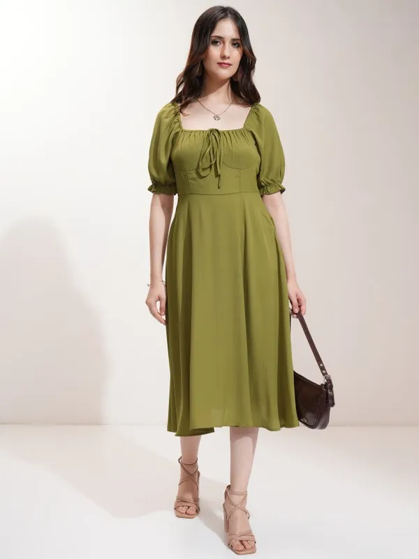 Solid Fit And Flare Dress