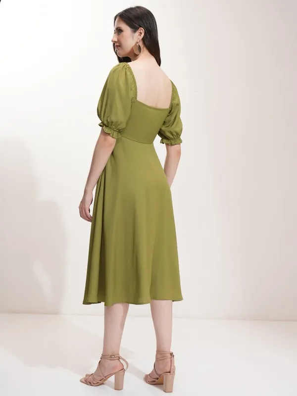 Solid Fit And Flare Dress