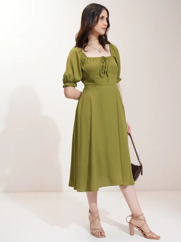 Solid Fit And Flare Dress