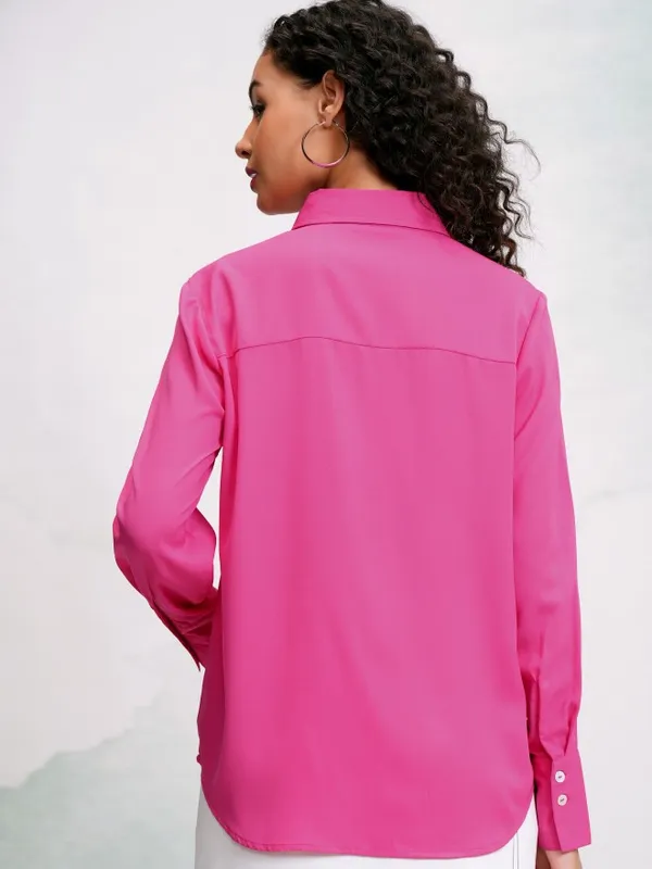 Tokyo Talkies Women Pink Solid Casual Shirt