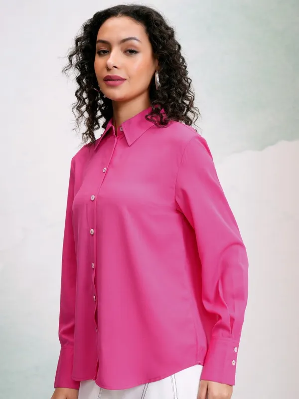 Tokyo Talkies Women Pink Solid Casual Shirt