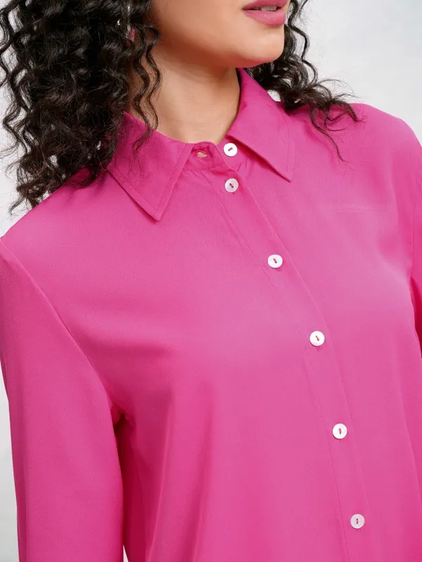 Tokyo Talkies Women Pink Solid Casual Shirt