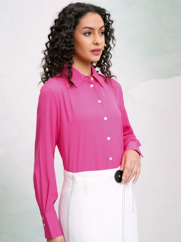 Tokyo Talkies Women Pink Solid Casual Shirt