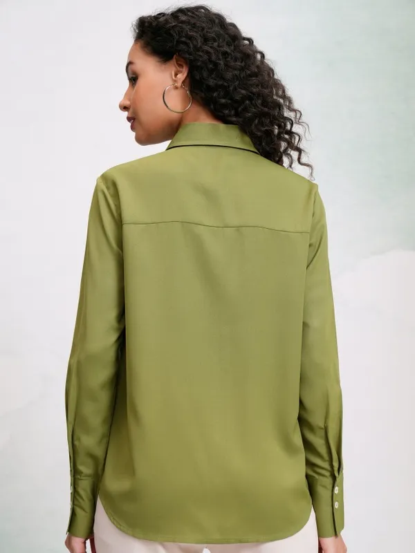 Tokyo Talkies Women Olive Solid Casual Shirt