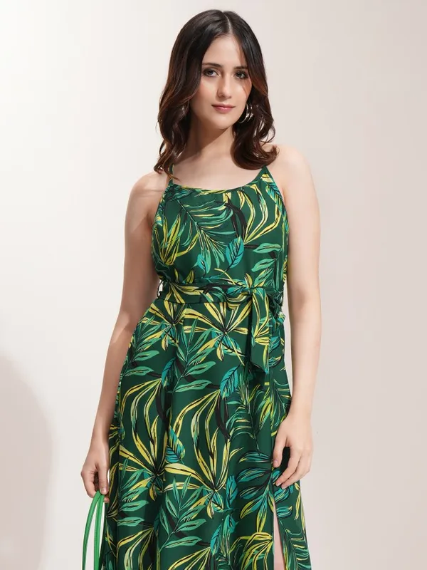 Tokyo Talkies Women Green Printed Fit And Flare Dress