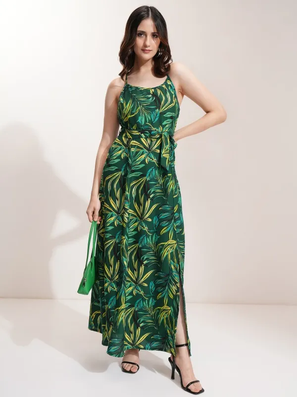 Tokyo Talkies Women Green Printed Fit And Flare Dress
