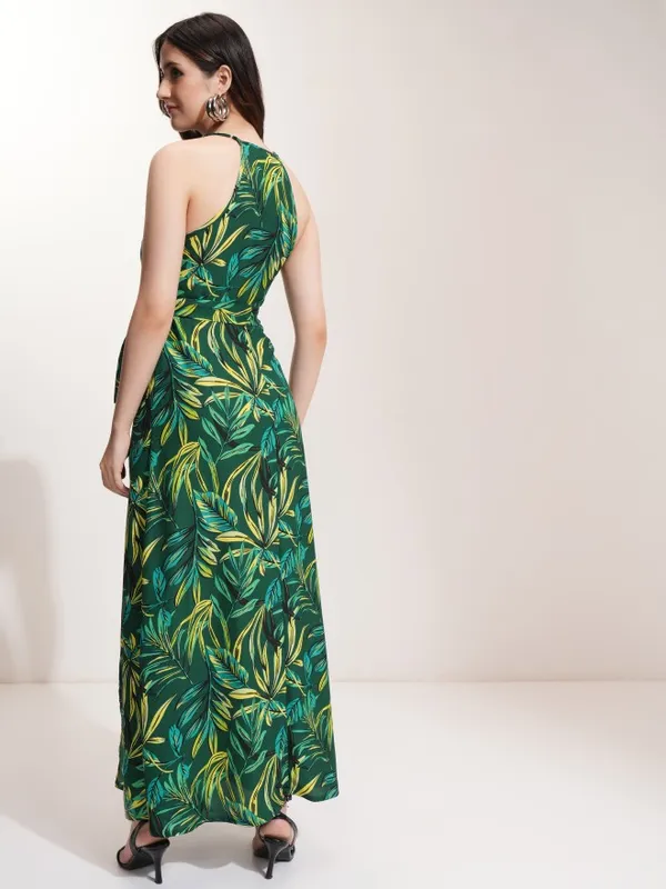 Tokyo Talkies Women Green Printed Fit And Flare Dress