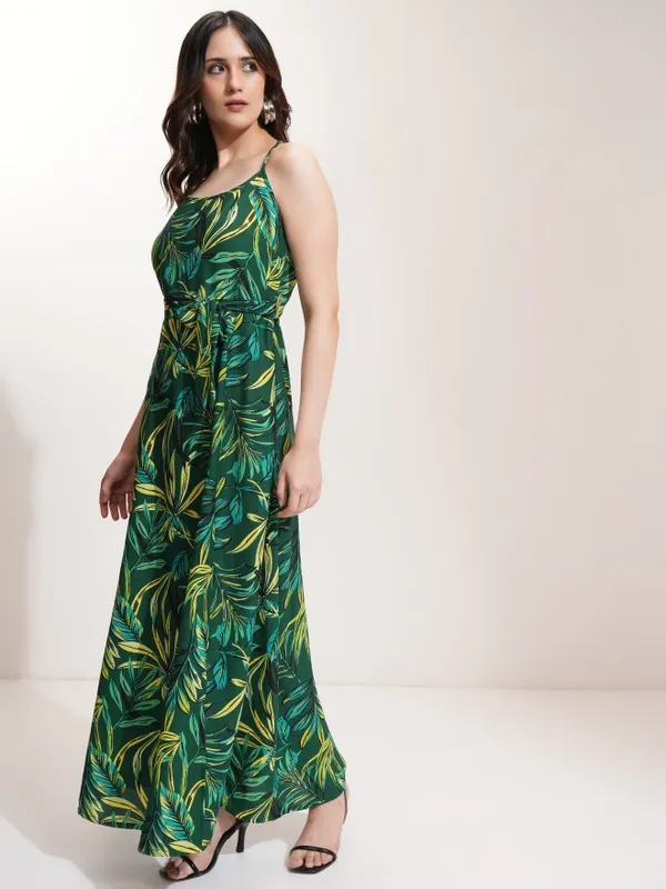 Tokyo Talkies Women Green Printed Fit And Flare Dress