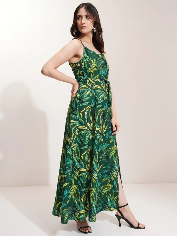 Tokyo Talkies Women Green Printed Fit And Flare Dress