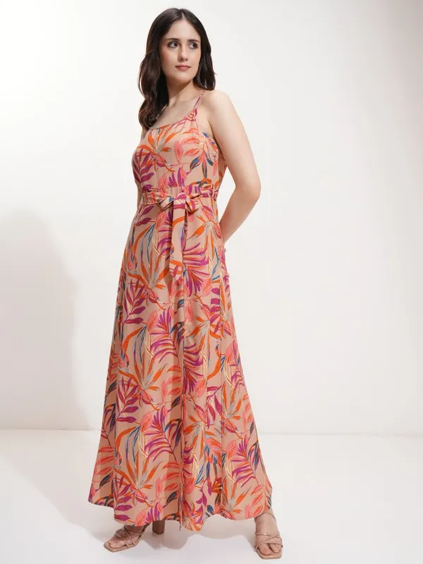 Tokyo Talkies Women Beige Printed Fit And Flare Dress