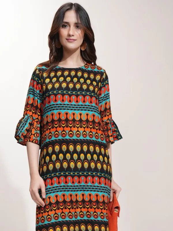 Tokyo Talkies Women Black Printed A-Line Dress