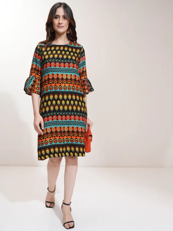 Tokyo Talkies Women Black Printed A-Line Dress