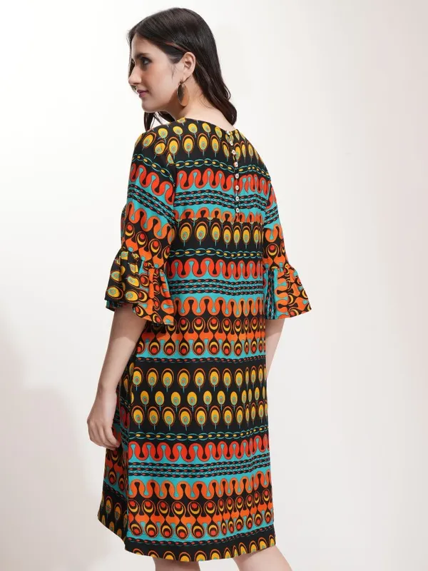 Tokyo Talkies Women Black Printed A-Line Dress