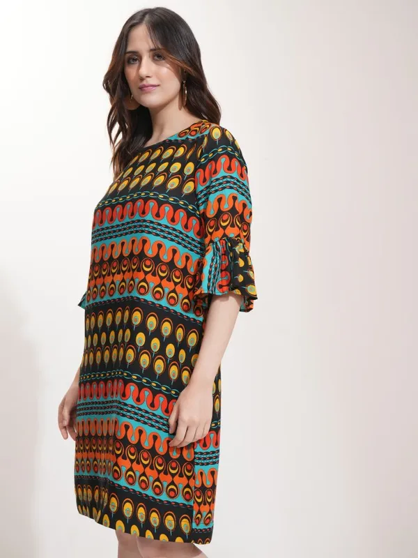 Tokyo Talkies Women Black Printed A-Line Dress