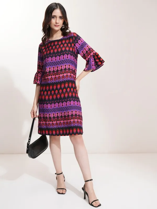 Tokyo Talkies Women Purple Printed A-Line Dress