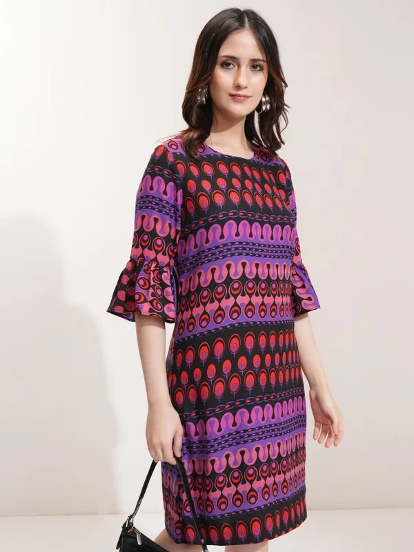 Tokyo Talkies Women Purple Printed A-Line Dress