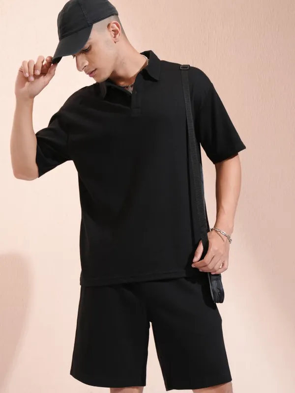 Highlander Men Black T-Shirt With Shorts Co-Ords