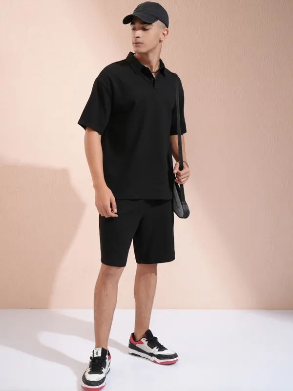 Highlander Men Black T-Shirt With Shorts Co-Ords