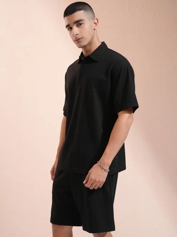 Highlander Men Black T-Shirt With Shorts Co-Ords
