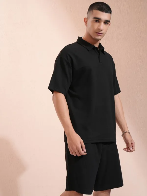 Highlander Men Black T-Shirt With Shorts Co-Ords