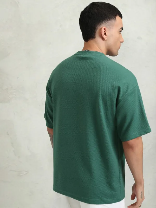 Highlander Men Teal Self Design Oversized Fit T-Shirt