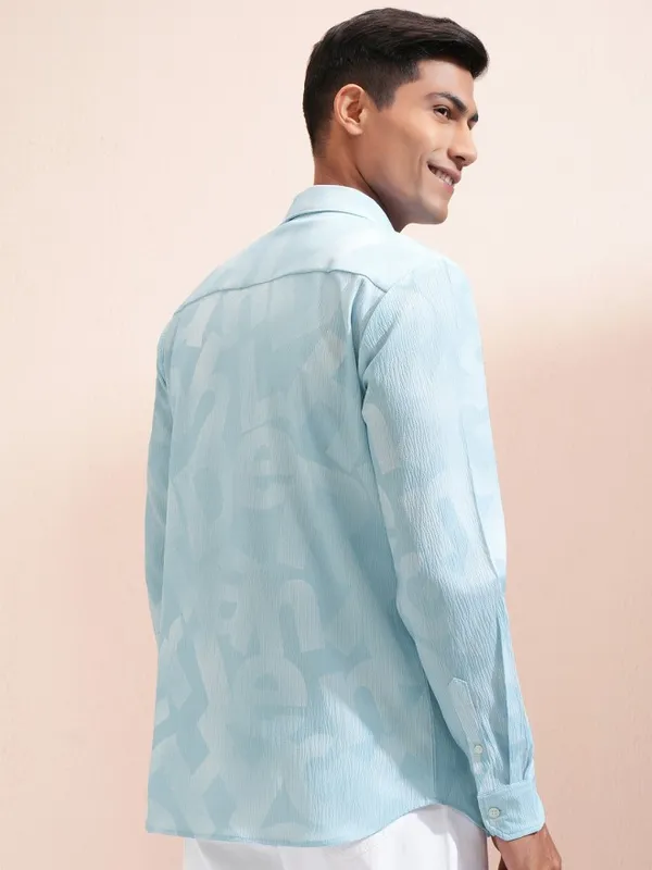 Highlander Men Blue Printed Regular Fit Casual Shirt
